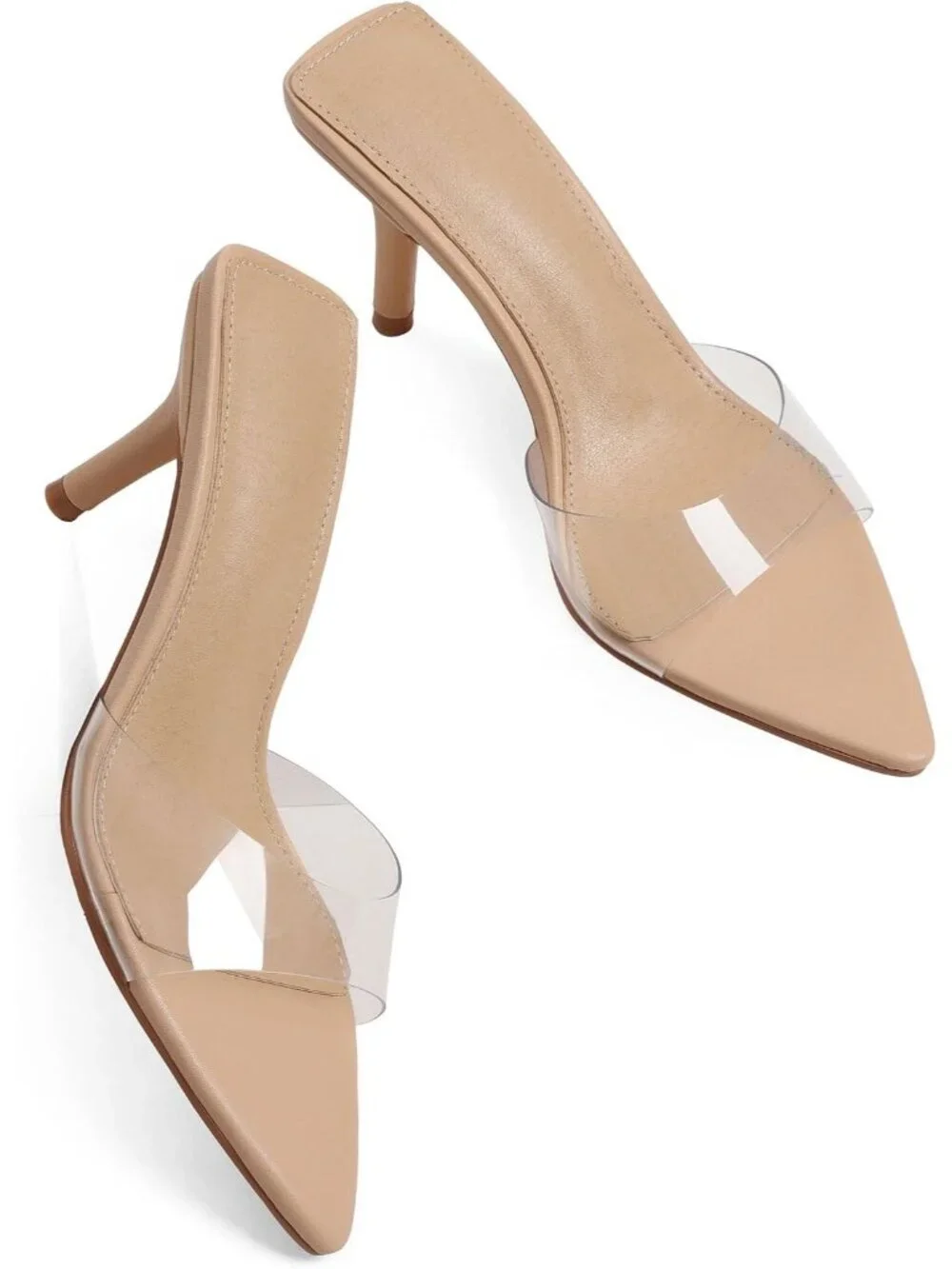 Women's Clear Mules Kitten Heels Pointed Open Peep Toe High Heels Backless Heels